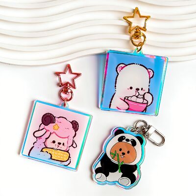 سعر جيد سلاسل مفاتيح إيبوكسي ملمع مخصصة أكريليك واضح مع شعار كرتون وتصميم أنيمي الانترنت